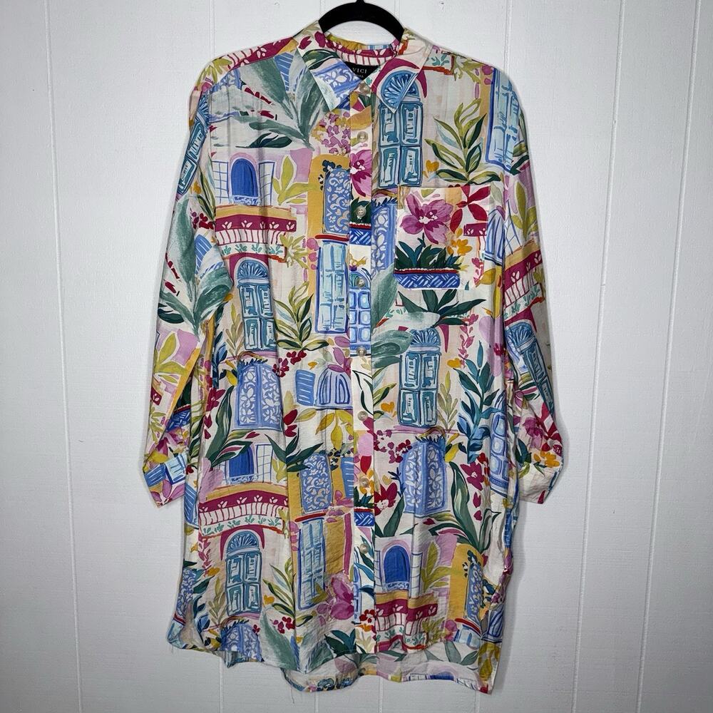 VICI Boutique Women’s Mediterranean Motif Print Shirt Dress Size Small